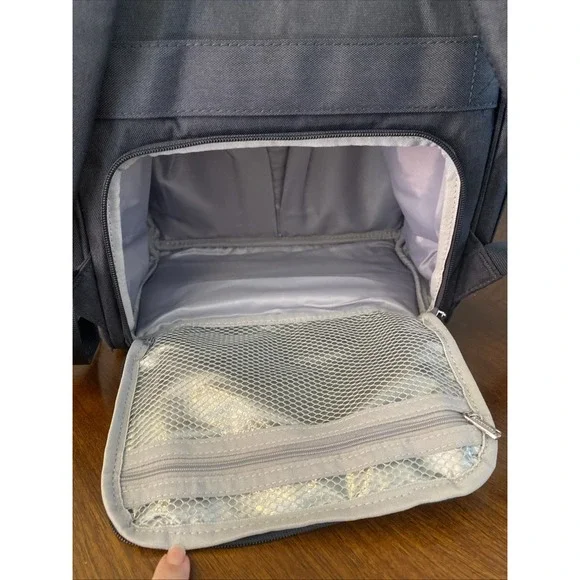 BabbleRoo Diaper Bag Backpack Grey/Blue w/Pacifier case/Changing Pad NEW - Picture 4 of 16